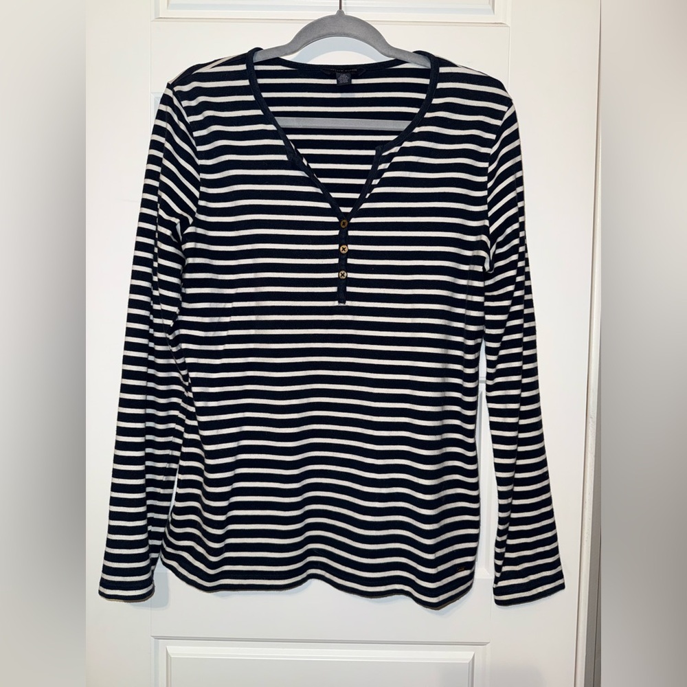 Tommy Hilfiger Navy and White Striped Long Sleeve Top‎